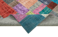 Kırk Yama Mavi Patchwork Pamuk Yün El Dokuma Halısı 202x301 Agacan