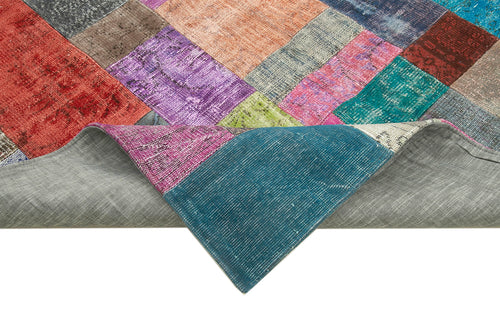 Kırk Yama Mavi Patchwork Pamuk Yün El Dokuma Halısı 202x301 Agacan