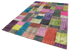 Kırk Yama Mavi Patchwork Pamuk Yün El Dokuma Halısı 203x300 Agacan