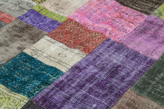 Kırk Yama Mavi Patchwork Pamuk Yün El Dokuma Halısı 203x300 Agacan