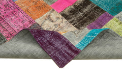 Kırk Yama Mavi Patchwork Pamuk Yün El Dokuma Halısı 201x300 Agacan