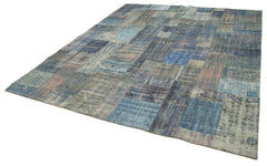 Kırk Yama Mavi Patchwork Pamuk Yün El Dokuma Halısı 251x303 Agacan