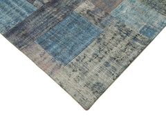 Kırk Yama Mavi Patchwork Pamuk Yün El Dokuma Halısı 251x303 Agacan