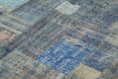 Kırk Yama Mavi Patchwork Pamuk Yün El Dokuma Halısı 251x303 Agacan