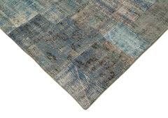 Kırk Yama Mavi Patchwork Pamuk Yün El Dokuma Halısı 251x302 Agacan