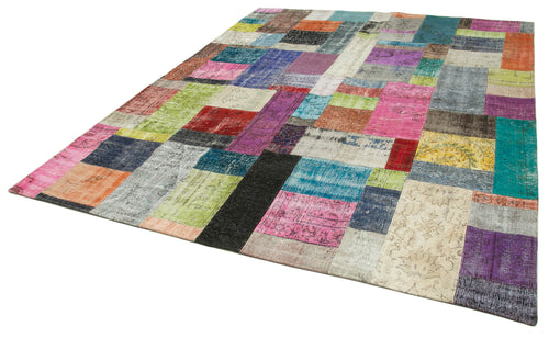 Kırk Yama Mavi Patchwork Pamuk Yün El Dokuma Halısı 250x305 Agacan