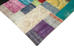 Kırk Yama Mavi Patchwork Pamuk Yün El Dokuma Halısı 250x305 Agacan