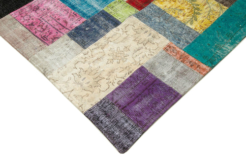 Kırk Yama Mavi Patchwork Pamuk Yün El Dokuma Halısı 250x305 Agacan
