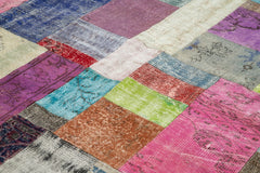 Kırk Yama Mavi Patchwork Pamuk Yün El Dokuma Halısı 250x305 Agacan