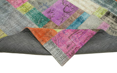 Kırk Yama Mavi Patchwork Pamuk Yün El Dokuma Halısı 250x305 Agacan