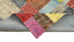 Kırk Yama Mavi Patchwork Pamuk Yün El Dokuma Halısı 252x305 Agacan