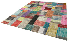 Kırk Yama Mavi Patchwork Pamuk Yün El Dokuma Halısı 251x305 Agacan