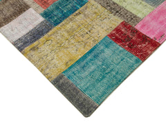 Kırk Yama Mavi Patchwork Pamuk Yün El Dokuma Halısı 251x305 Agacan