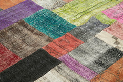 Kırk Yama Mavi Patchwork Pamuk Yün El Dokuma Halısı 251x305 Agacan