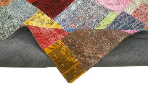 Kırk Yama Mavi Patchwork Pamuk Yün El Dokuma Halısı 251x305 Agacan