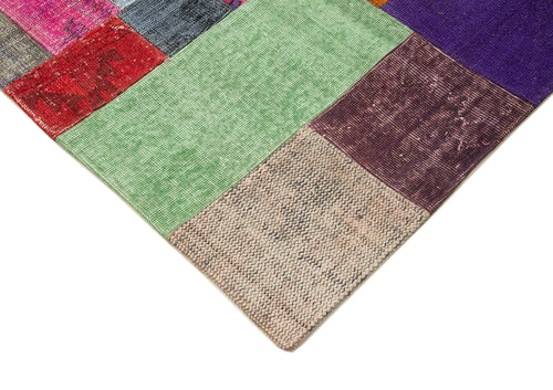 Kırk Yama Mavi Patchwork Pamuk Yün El Dokuma Halısı 250x300 Agacan