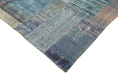 Kırk Yama Mavi Patchwork Pamuk Yün El Dokuma Halısı 251x351 Agacan