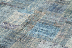 Kırk Yama Mavi Patchwork Pamuk Yün El Dokuma Halısı 251x351 Agacan