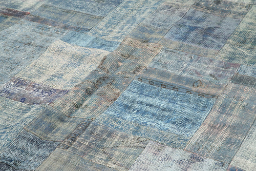 Kırk Yama Mavi Patchwork Pamuk Yün El Dokuma Halısı 251x351 Agacan
