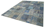 Kırk Yama Mavi Patchwork Pamuk Yün El Dokuma Halısı 251x349 Agacan
