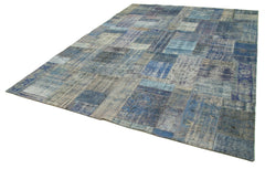 Kırk Yama Mavi Patchwork Pamuk Yün El Dokuma Halısı 251x349 Agacan
