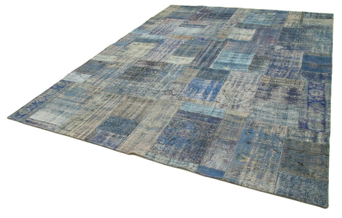 Kırk Yama Mavi Patchwork Pamuk Yün El Dokuma Halısı 251x349 Agacan