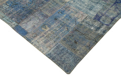 Kırk Yama Mavi Patchwork Pamuk Yün El Dokuma Halısı 251x349 Agacan