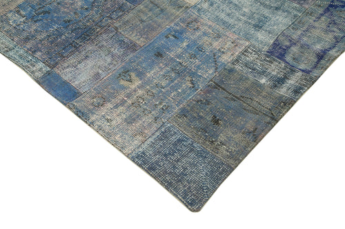 Kırk Yama Mavi Patchwork Pamuk Yün El Dokuma Halısı 251x349 Agacan