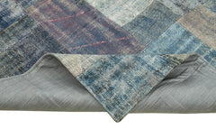 Kırk Yama Mavi Patchwork Pamuk Yün El Dokuma Halısı 251x349 Agacan