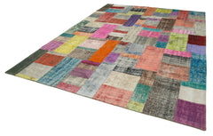 Kırk Yama Mavi Patchwork Pamuk Yün El Dokuma Halısı 251x351 Agacan