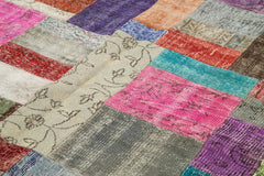Kırk Yama Mavi Patchwork Pamuk Yün El Dokuma Halısı 251x351 Agacan