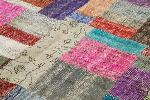 Kırk Yama Mavi Patchwork Pamuk Yün El Dokuma Halısı 251x351 Agacan