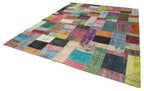 Kırk Yama Mavi Patchwork Pamuk Yün El Dokuma Halısı 273x366 Agacan