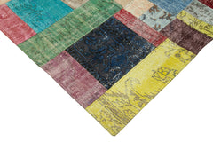 Kırk Yama Mavi Patchwork Pamuk Yün El Dokuma Halısı 273x366 Agacan
