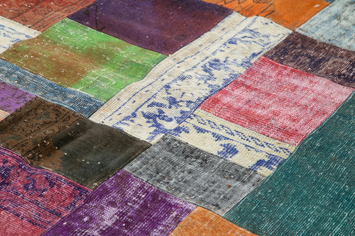 Kırk Yama Mavi Patchwork Pamuk Yün El Dokuma Halısı 273x366 Agacan