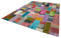 Kırk Yama Mavi Patchwork Pamuk Yün El Dokuma Halısı 303x410 Agacan