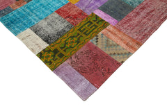Kırk Yama Mavi Patchwork Pamuk Yün El Dokuma Halısı 303x410 Agacan