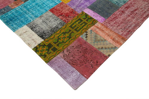 Kırk Yama Mavi Patchwork Pamuk Yün El Dokuma Halısı 303x410 Agacan