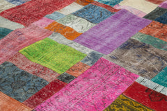 Kırk Yama Mavi Patchwork Pamuk Yün El Dokuma Halısı 303x410 Agacan