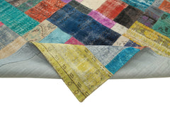 Kırk Yama Mavi Patchwork Pamuk Yün El Dokuma Halısı 303x410 Agacan