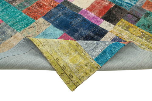 Kırk Yama Mavi Patchwork Pamuk Yün El Dokuma Halısı 303x410 Agacan