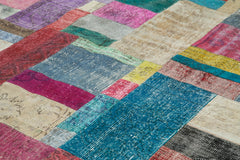 Kırk Yama Mavi Patchwork Pamuk Yün El Dokuma Halısı 303x409 Agacan