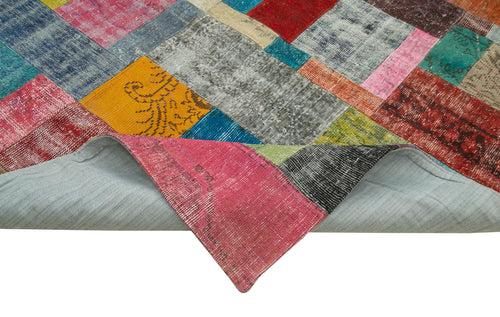 Kırk Yama Mavi Patchwork Pamuk Yün El Dokuma Halısı 303x409 Agacan