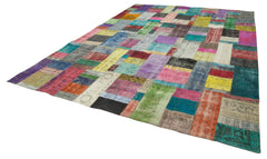 Kırk Yama Mavi Patchwork Pamuk Yün El Dokuma Halısı 303x410 Agacan