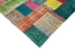 Kırk Yama Mavi Patchwork Pamuk Yün El Dokuma Halısı 303x410 Agacan