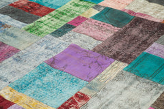 Kırk Yama Mavi Patchwork Pamuk Yün El Dokuma Halısı 303x410 Agacan