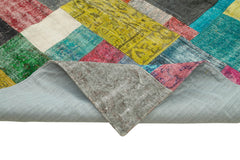 Kırk Yama Mavi Patchwork Pamuk Yün El Dokuma Halısı 303x410 Agacan