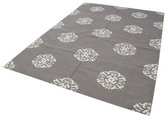 Geometric Duri Gri Geometrik Pamuk Yün El Dokuma Halısı 187x268 Agacan