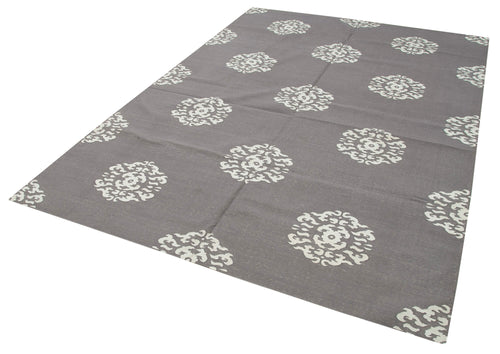 Geometric Duri Gri Geometrik Pamuk Yün El Dokuma Halısı 187x268 Agacan