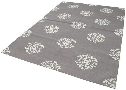 Geometric Duri Gri Geometrik Pamuk Yün El Dokuma Halısı 186x267 Agacan